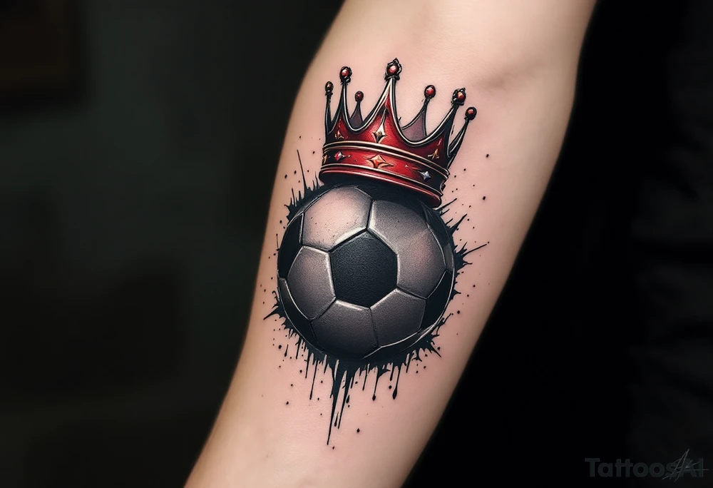 A black ball with a Slavia-red crown hovering above it like a king of the pitch. tattoo idea