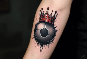 A black ball with a Slavia-red crown hovering above it like a king of the pitch. tattoo idea