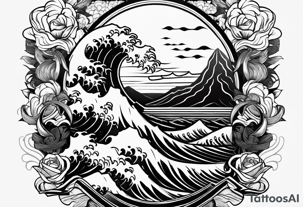 Zhayuya with katanas against the background of waves tattoo idea