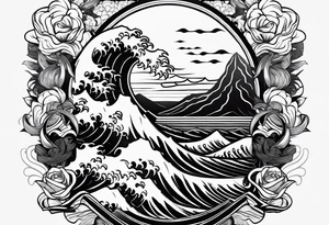 Zhayuya with katanas against the background of waves tattoo idea