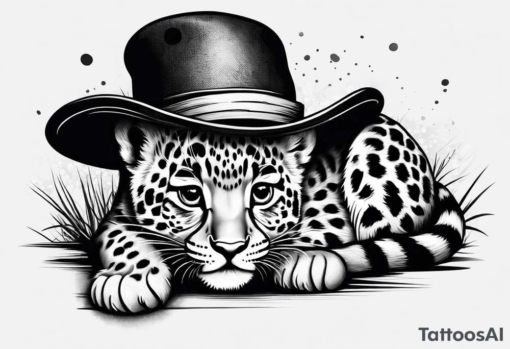 baby leopard with a hat tattoo idea