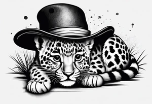 baby leopard with a hat tattoo idea