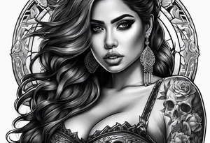 Chicano girl , skull , gun tattoo idea