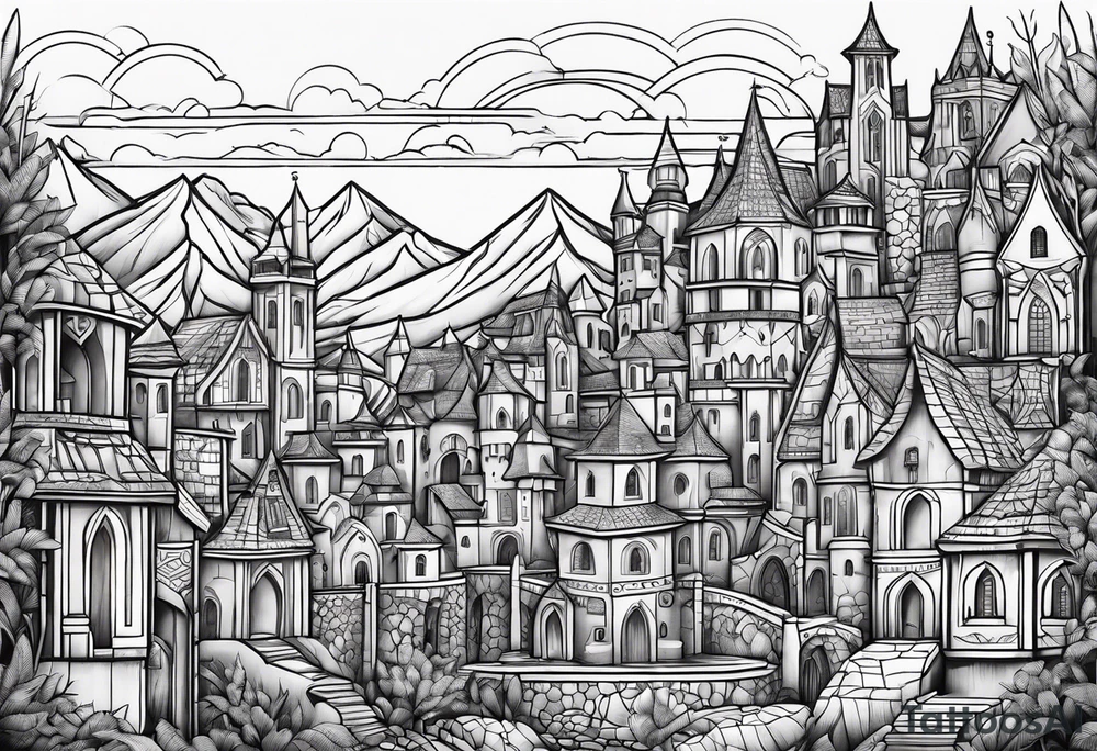 medieval tribal city land tattoo idea