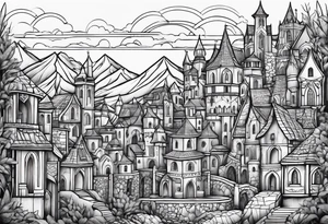 medieval tribal city land tattoo idea