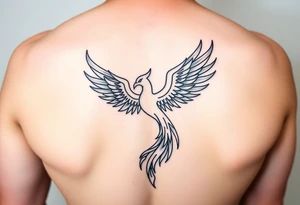 magnificent phoenix rising from golden flames with trailing embers tattoo idea