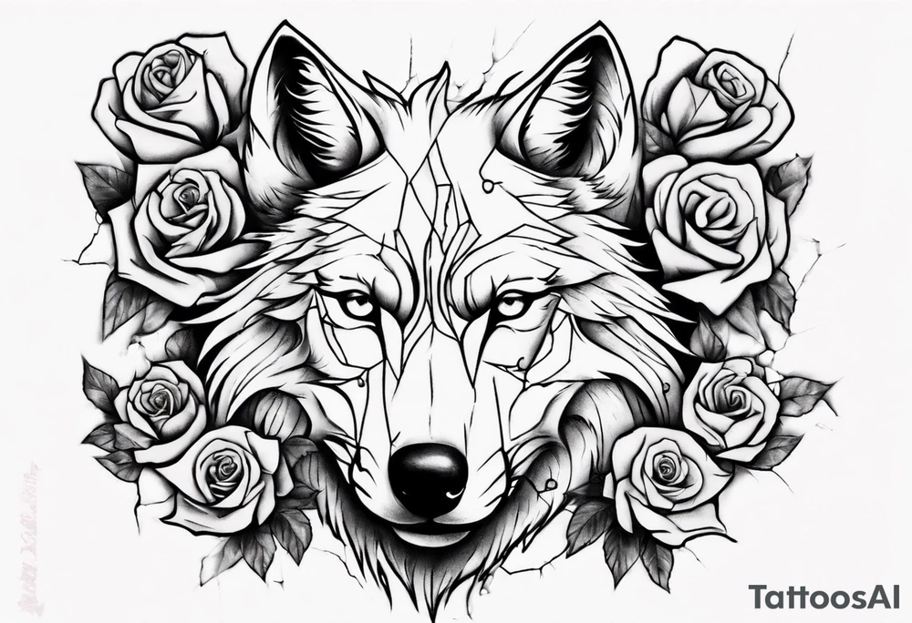 Wolf with roses and broken glass tattoo idea