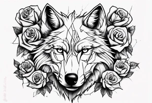 Wolf with roses and broken glass tattoo idea