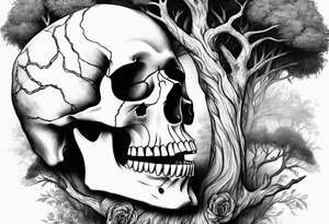 skull, tree line, momento mori tattoo idea