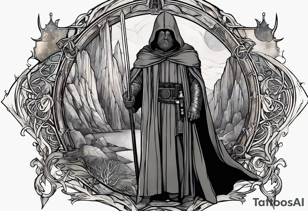 Lord of the rings with Star wars square symbols tattoo idea