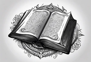 An open scroll with a Bible verse inside of it tattoo idea