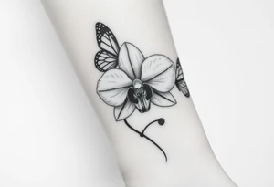 Orchid flower with two butterflies around it tattoo idea