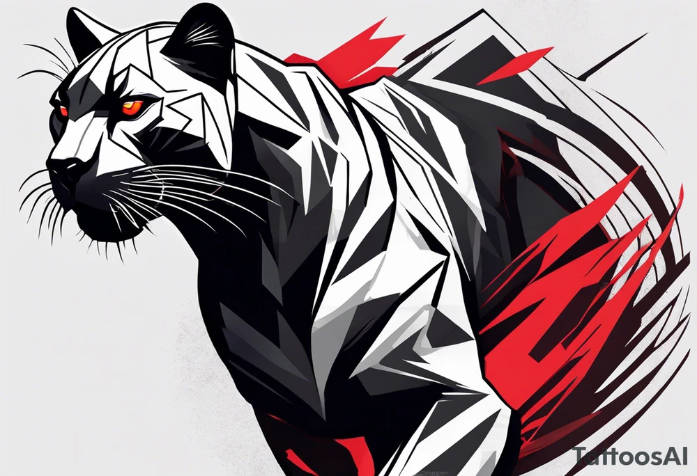 unique black panther tattoo, dynamic pose, showcasing its strength and grace, striking red eyes, intense and captivating elements, artistic flair, blending realism with abstract elements tattoo idea