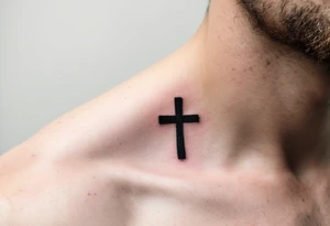 A black ink cross under a man's left eye, detailed with shadows on man face under a man’s right eye. tattoo idea
