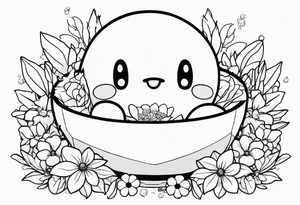 kirby in a bed of flowers holding a crystal above tattoo idea