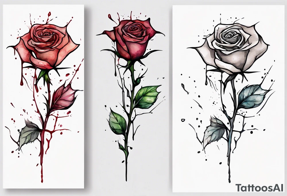 bleeding rose, tall, simple, one line, watercolor, with a Christian cross in the flower tattoo idea