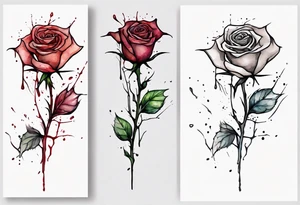 bleeding rose, tall, simple, one line, watercolor, with a Christian cross in the flower tattoo idea