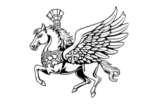 Greek mythology with Pegasus and armor warrior tattoo idea