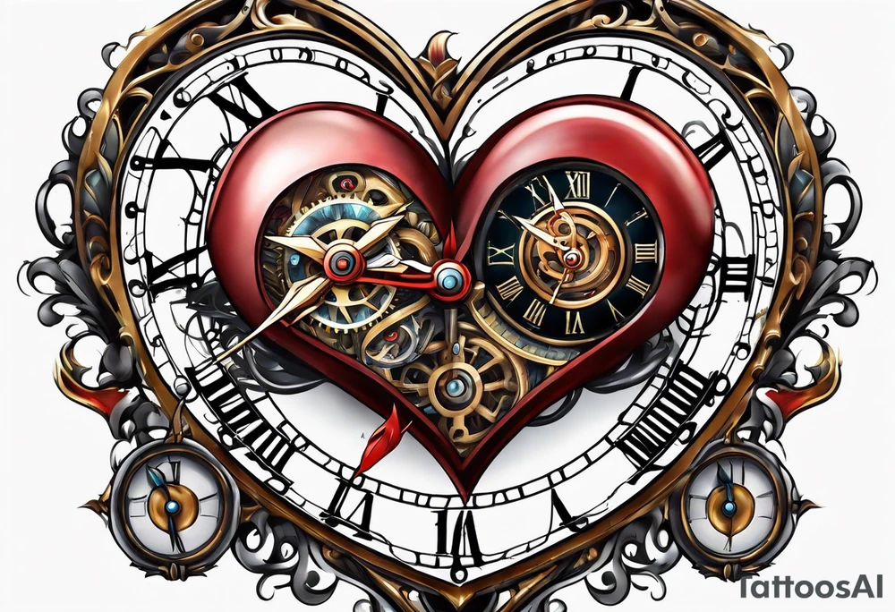 Heart with clock hands on 8 and 5 tattoo idea