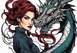 Naked woman fighting a dragon tattoo idea