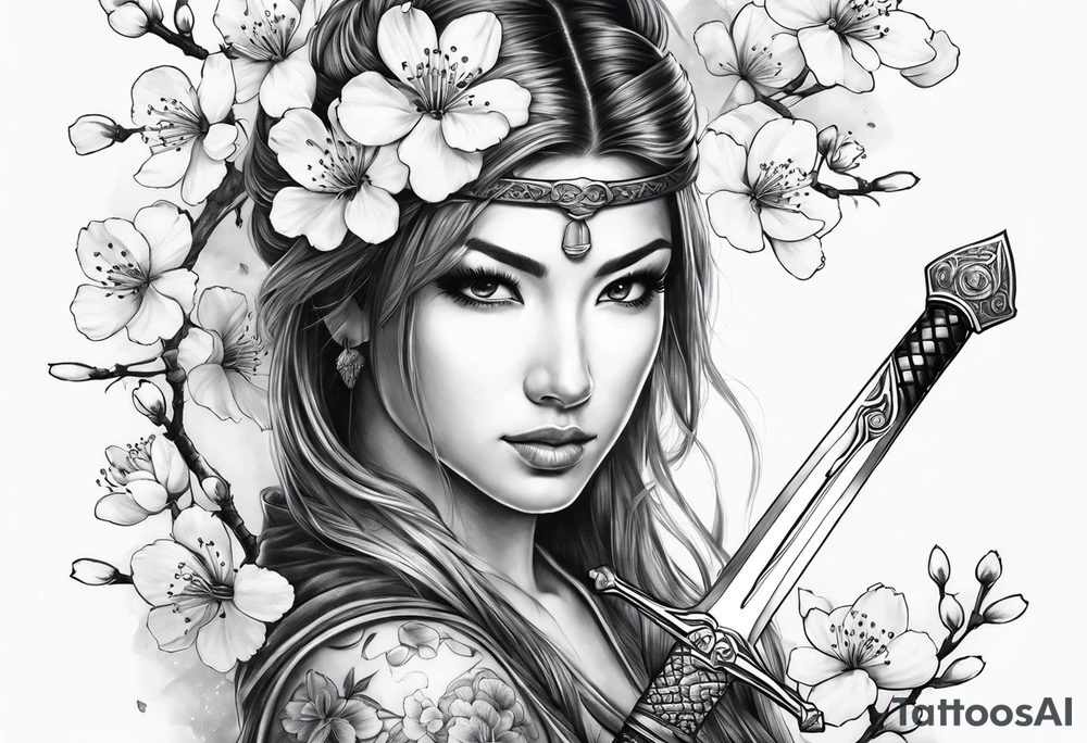 Sword and cherry blossom tattoo idea