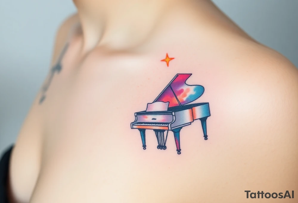 dreamy grand piano under the star tattoo idea