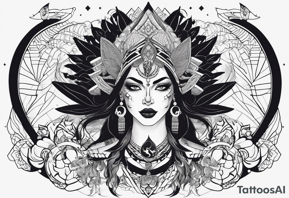 kali ma, alien goddess, valkrye, aries, pirate, divine feminine, zenza resonance, pachamama, lotus azul, blank panther, eagle, skull, 5D, nueva gaya, dna 12 tattoo idea