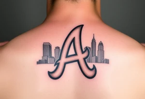 Atlanta Braves letter logo “A” overlapping the Atlanta skyline in the back. Small and jam packed tattoo idea