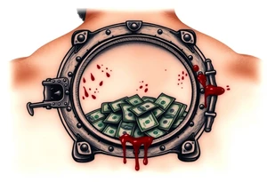 Open vault full of money with splatters of blood more realistic tattoo idea