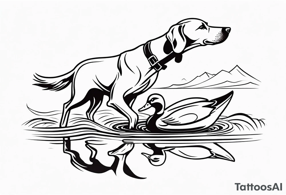 bird dog retrieving duck from marsh in its mouth tattoo idea