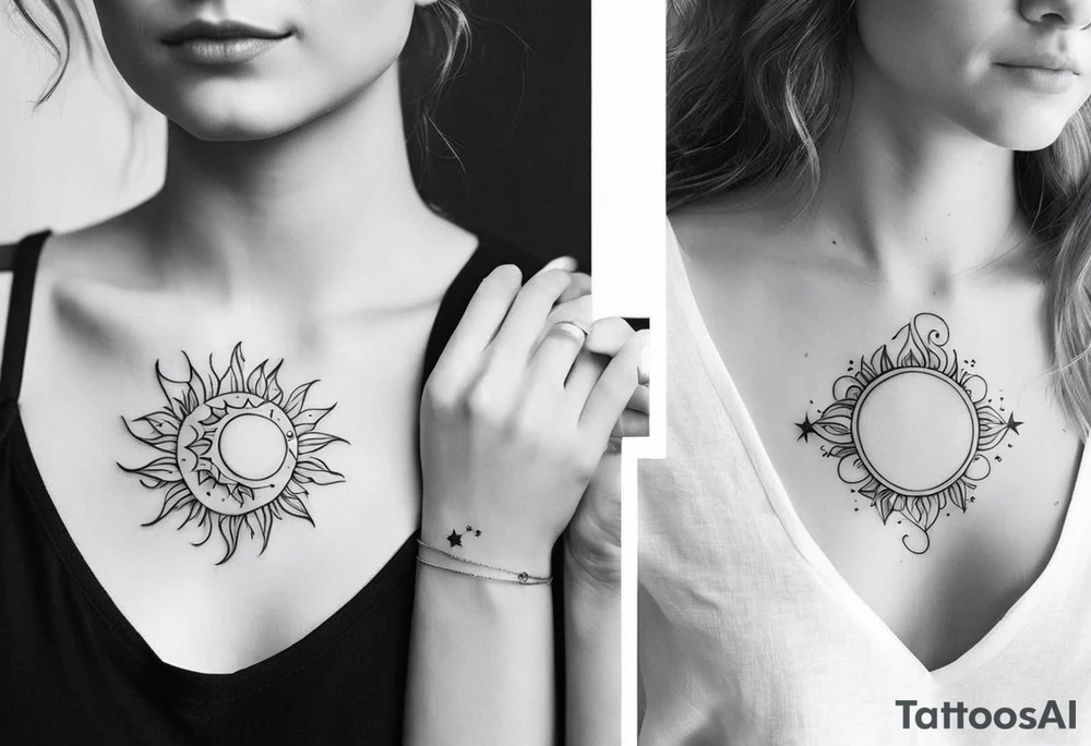 Matching friend tattoos, moon and sun, floral, vines, tiny and minimal, for side of rib tattoo idea