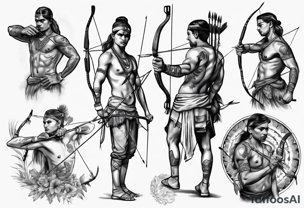 indian archer aiming realism tattoo idea