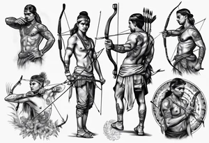 indian archer aiming realism tattoo idea