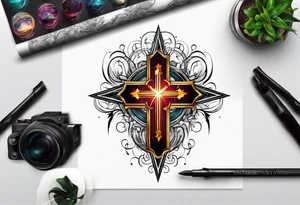 Simple cross with lightning tattoo idea