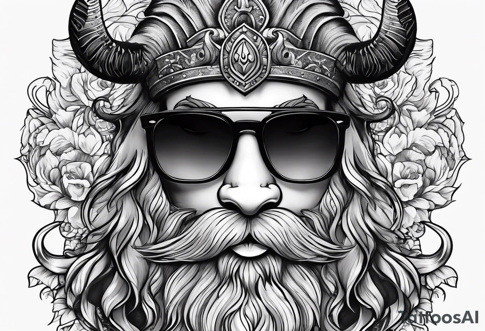 capricorn with beard and sunglasses tattoo idea