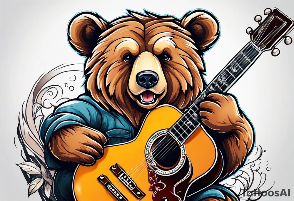 bear playing guitar tattoo idea