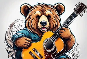 bear playing guitar tattoo idea