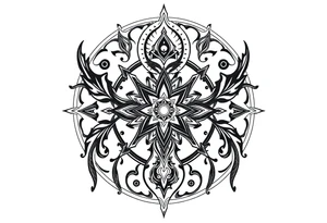 mystical dark and long ornament tattoo with shaman and witch style and ancient rhyme tattoo idea
