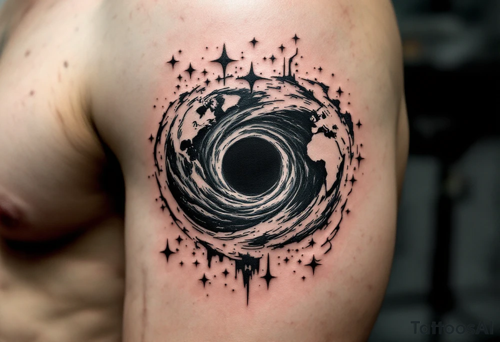 2 different worlds on both sides of a black hole tattoo idea