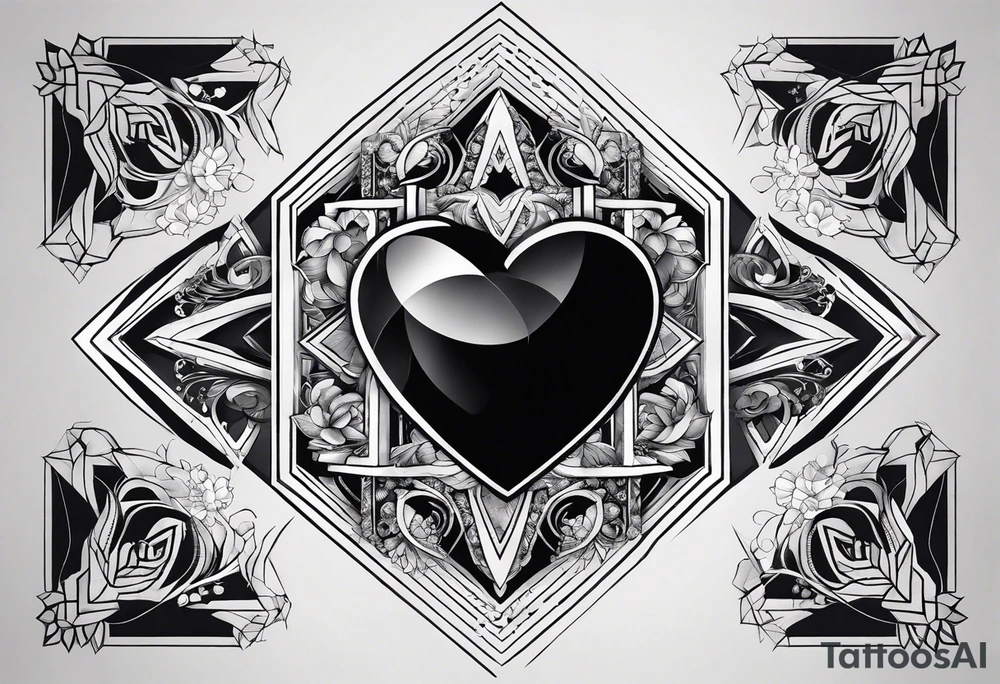 godlike heart black hexagon and black background tattoo idea