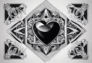 godlike heart black hexagon and black background tattoo idea