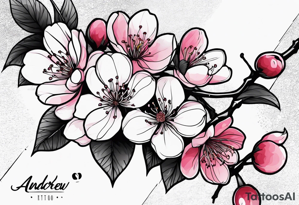 Cherry Blossom with the words RIP Andrew tattoo idea