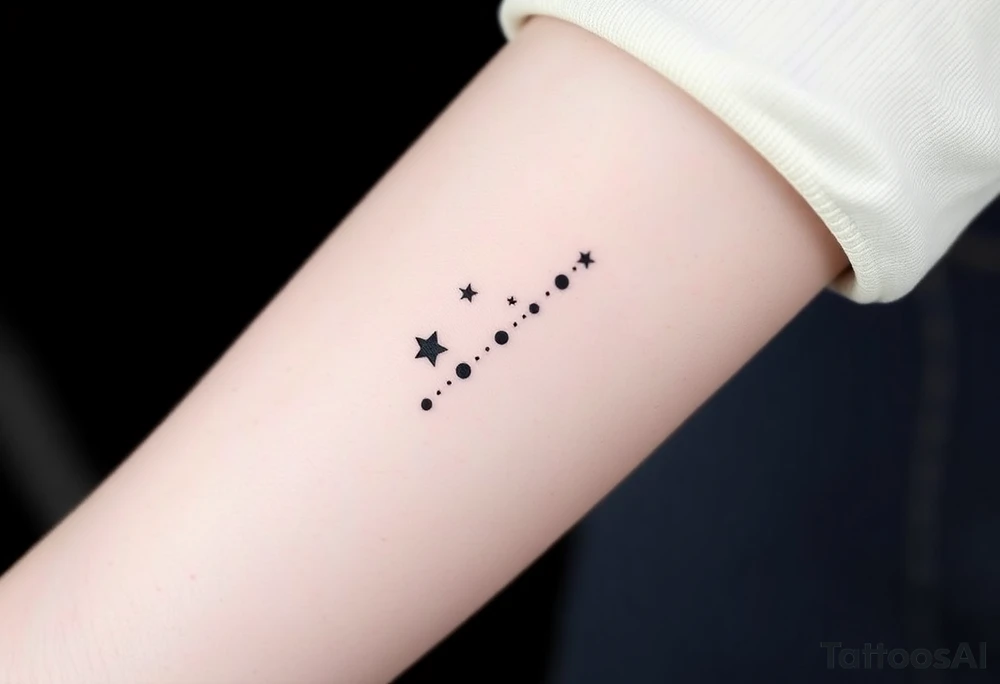 Can you design a few options for a meaningful minimal tattoo with dots, lines or stars that represents my kids? Three are living and two are deceased and I want something that represents that difference by having solid and hollow elements. tattoo idea