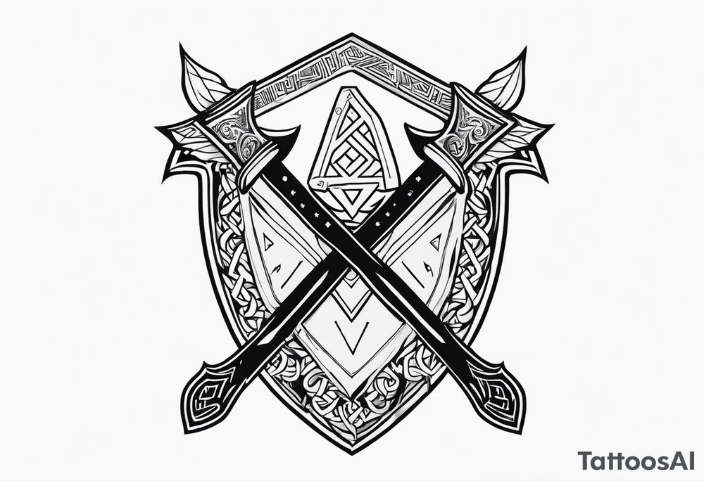 Valhalla sword shield lion 
 axe Valknut tattoo idea