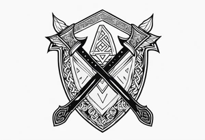 Valhalla sword shield lion 
 axe Valknut tattoo idea