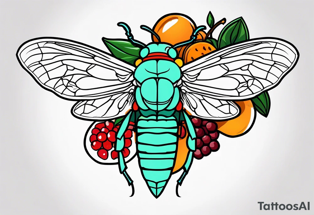 Neo traditional Cicada and fruit tattoo idea