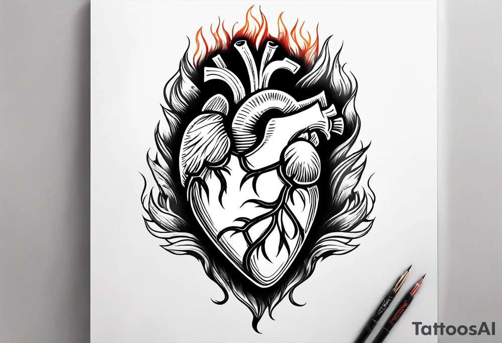 real heart on fire tattoo idea