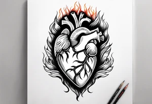 real heart on fire tattoo idea