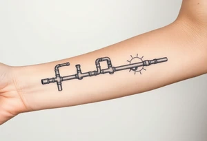 long System of pipes that transitions and transforms into veins of forearm. Top pipe starts closer to the elbow tattoo idea