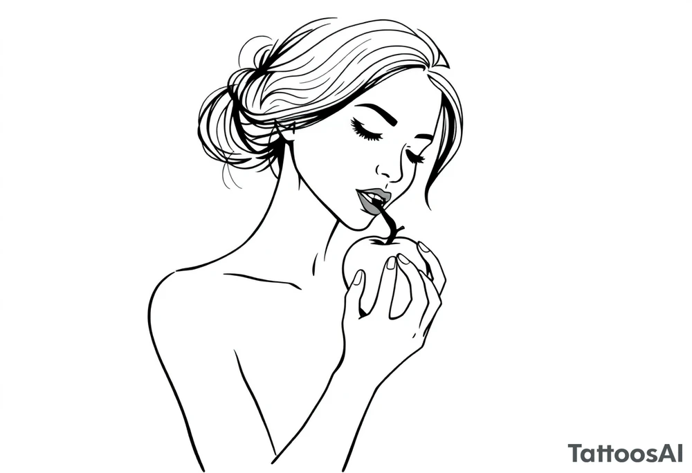Beautiful woman eating an apple tattoo idea
